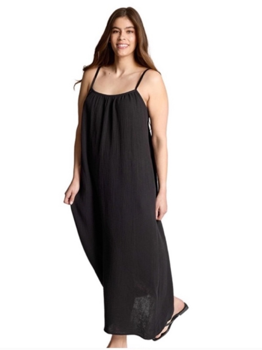 Sol Angeles Plus Size Black Gauze Maxi Dress 18-22 Flowy Summer Resort
